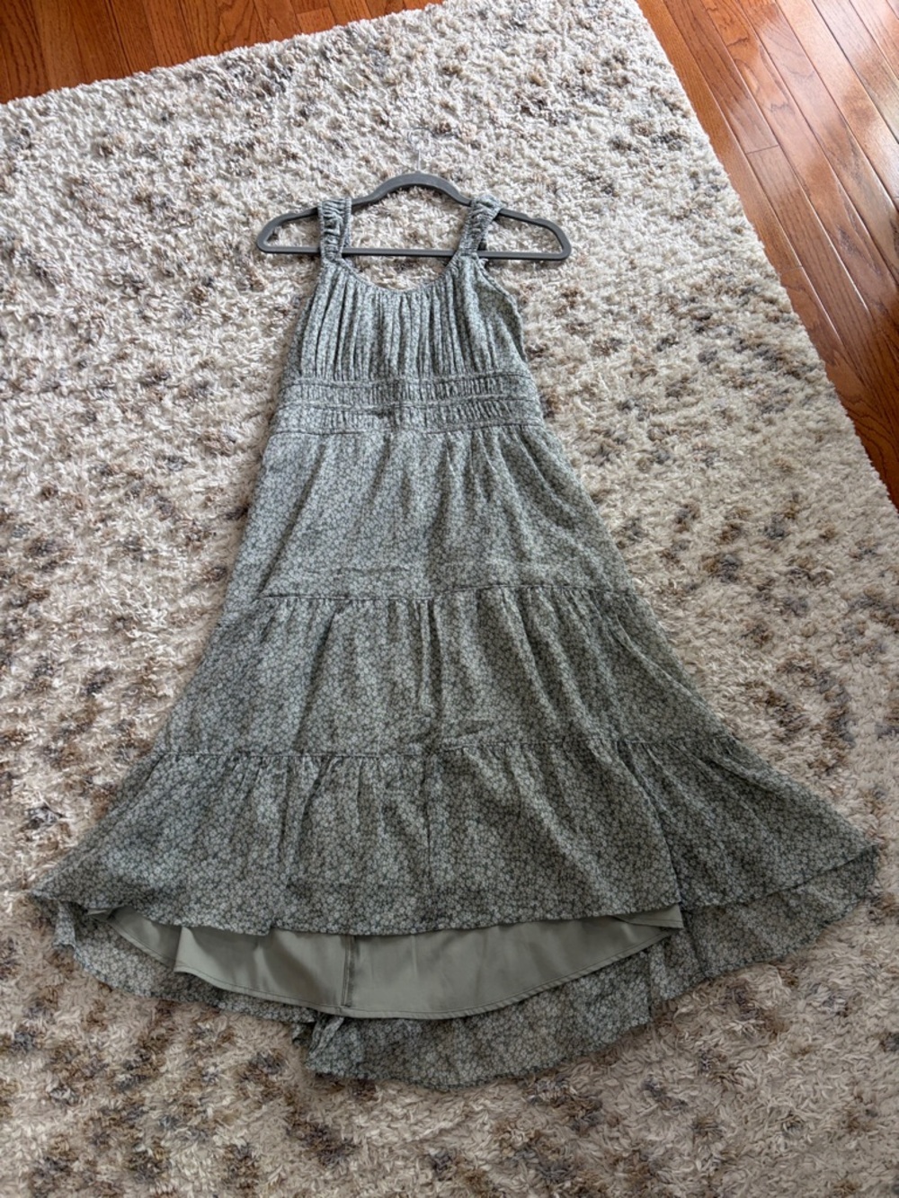 abercrombie kids sage green floral high low tiered maxi dress with pockets